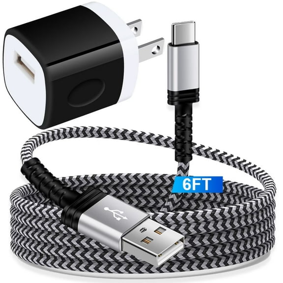 USB Charger Block,FiveBox 1A USB Wall Charger Block with 1pc Nylon Android Type C Charger Cable USB C Charging Cable 6ft USB Brick Phone Charger Adapter USB Charger Box Fast Charging Block,Black