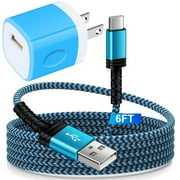 USB Charger Block,FiveBox 1A USB Wall Charger Block with 1pc Nylon Android Type C Charger Cable USB C Charging Cable 6ft USB Brick Phone Charger Adapter USB Charger Box Fast Charging Block,Blue