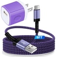 thumbnail image 1 of USB Charger Block,FiveBox 1A USB Wall Charger Block with 1pc Nylon Android Type C Charger Cable USB C Charging Cable 6ft USB Brick Phone Charger Adapter USB Charger Box Fast Charging Block,Purple, 1 of 9