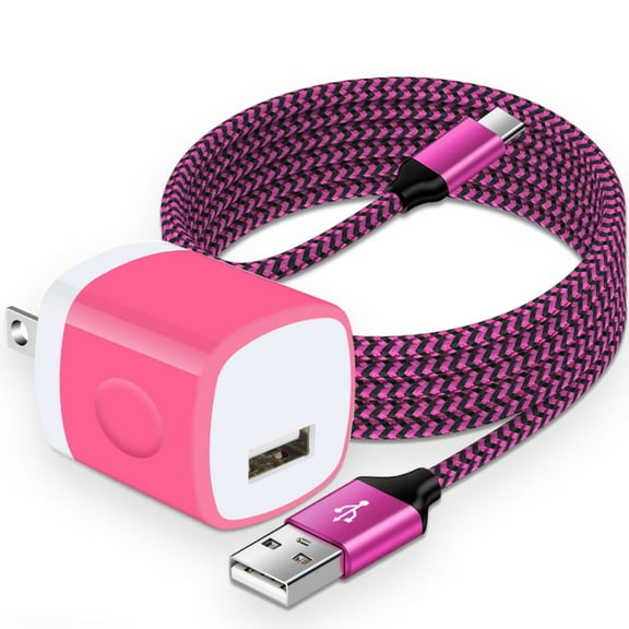 USB Charger Block,FiveBox 1A USB Wall Charger Block with 1pc Nylon Android Type C Charger Cable USB C Charging Cable 6ft USB Brick Phone Charger Adapter USB Plug Fast Charging Block,Rose