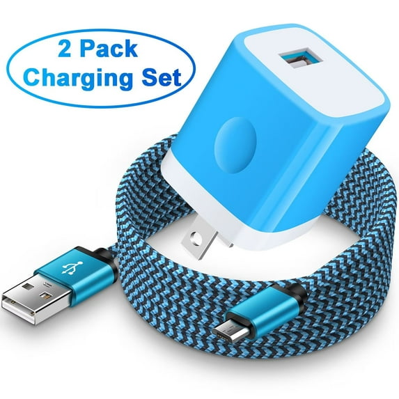 USB Charger Block,FiveBox 1pc 1A USB Wall Charger Block with 1pc USB A to Micro USB Cable 6ft Android Charger Cable USB Charging Cable USB Brick Phone Charger Box USB Plug Fast Charging Block,Blue