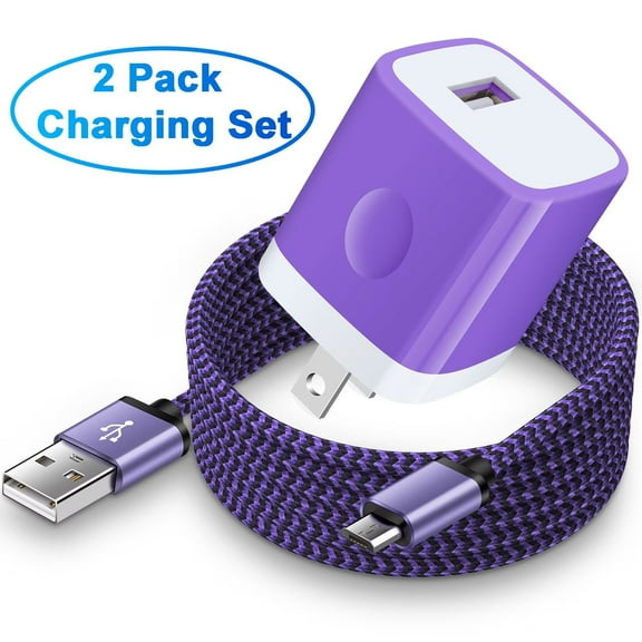 USB Charger Block,FiveBox 1pc 1A USB Wall Charger Block with 1pc USB A to Micro USB Cable 6ft Android Charger Cable USB Charging Cable USB Brick Phone Charger Box USB Plug Fast Charging Block,Purple