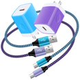 thumbnail image 1 of USB Charger Block,FiveBox 2pcs QC 3.0 with 2pcs Android Type C Charger Cable USB C Charging Cable 6ft USB Wall Charger Block USB Brick Phone Charger Adapter Fast Charging Block,Blue+Purple, 1 of 7