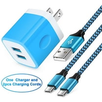 USB Charger Block,FiveBox USB Wall Charger Block with 2PACK Android Type C USB C Charging Cables 6ft 2.1A Dual Port USB Wall Charger Adapter USB Brick Phone Charger Plug Fast Charging Block(Blue)