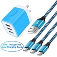 thumbnail image 1 of USB Charger Block,FiveBox USB Wall Charger Block with 3PACK Android Type C USB C Charging Cables 6ft 3.1A Three Port USB Wall Charger Adapter USB Brick Phone Charger Plug Fast Charging Block(Blue), 1 of 8