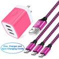 thumbnail image 1 of USB Charger Block,FiveBox USB Wall Charger Block with 3PACK Android Type C USB C Charging Cables 6ft 3.1A Three Port USB Wall Charger Adapter USB Brick Phone Charger Plug Fast Charging Block(Rose), 1 of 8