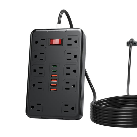 USB Charger Block Multiple Ports US Standard 2500W Power Strip Household Extension Board Socket With Control Buttons 10 Socket 4 USB Ports 2 Type-C Ports Plug Board