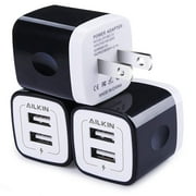USB Charger Block,Phone Charger Adapter,AILKIN 3Pack 2.1Amp Dual Port Fast Charge Wall Charger Plug Brick Cube Base Charging Block,Black
