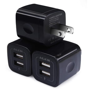 USB Charger Block,Phone Charger Adapter,AILKIN 3Pack 2.1Amp Dual Port Fast Charge Wall Charger Plug Brick Cube Base Charging Block,Dark Black