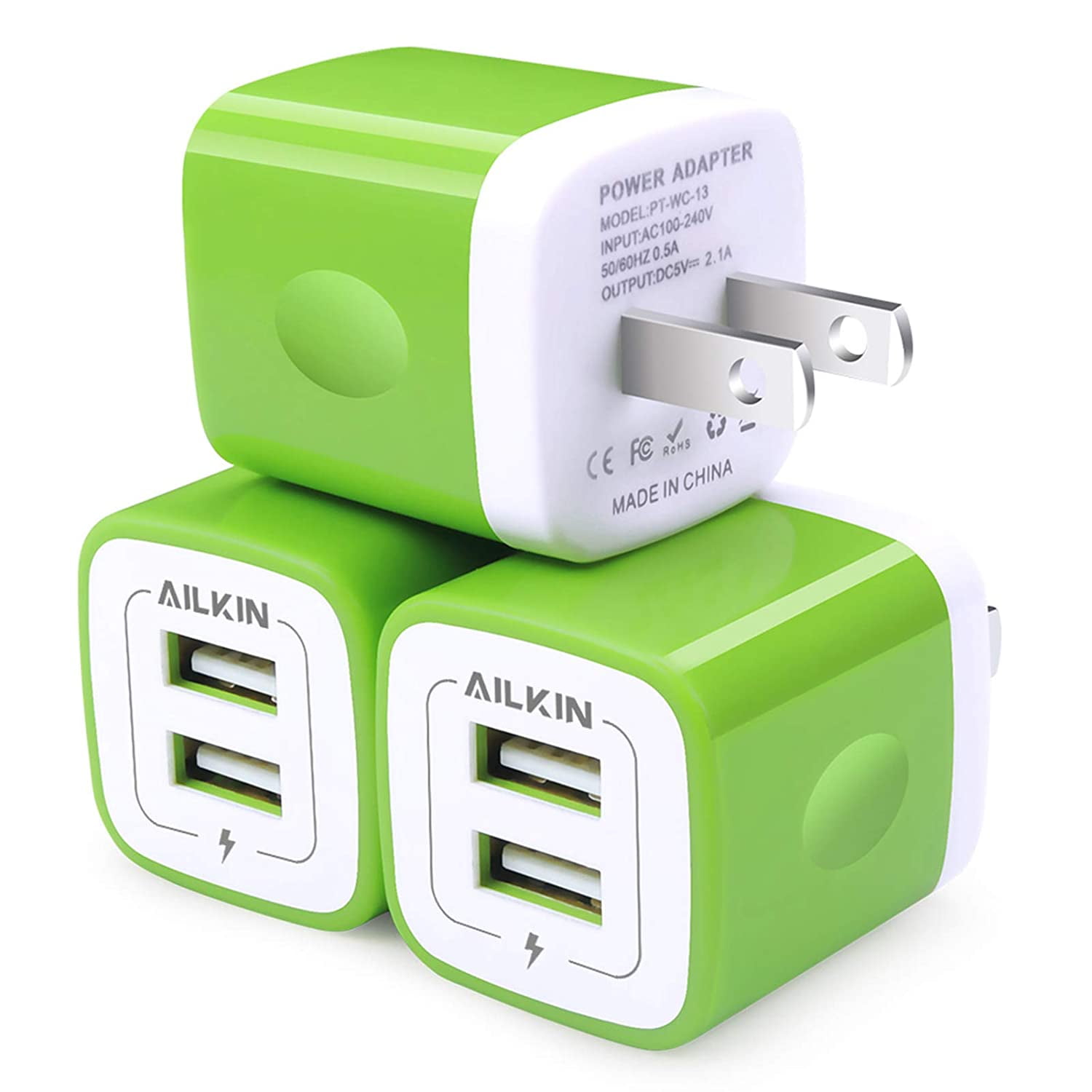 USB Charger Block,Phone Charger Adapter,AILKIN 3Pack 2.1Amp Dual Port