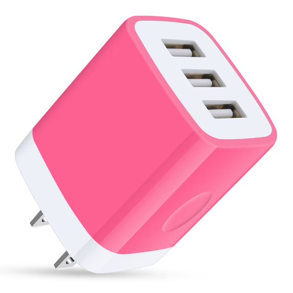USB Charger Block,USB Wall Charger Adapter 1Pack FiveBox 3.1A 3-Ports USB Fast Charging Block USB a Charger Power Adapter,Rose