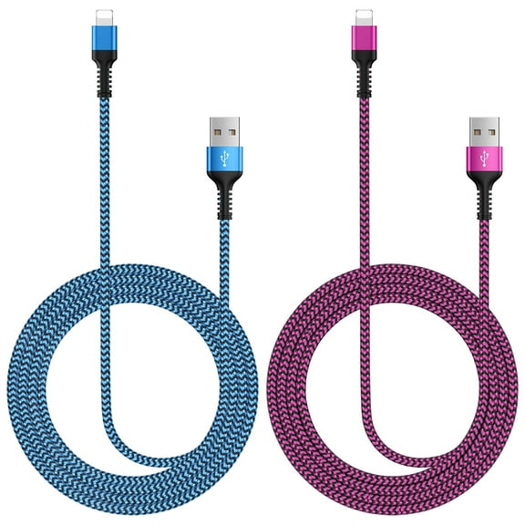 Compatible for iPhone Charger Cable, 2 Pack Fast USB Charging Cable 6FT, Nylon Braided Heavy Duty High Speed Data Sync Charger Cable Compatible for iPhone, Blue+Pink