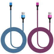 Compatible for iPhone Charger Cable, 2 Pack Fast USB Charging Cable 6FT, Nylon Braided Heavy Duty High Speed Data Sync Charger Cable Compatible for iPhone, Blue+Pink