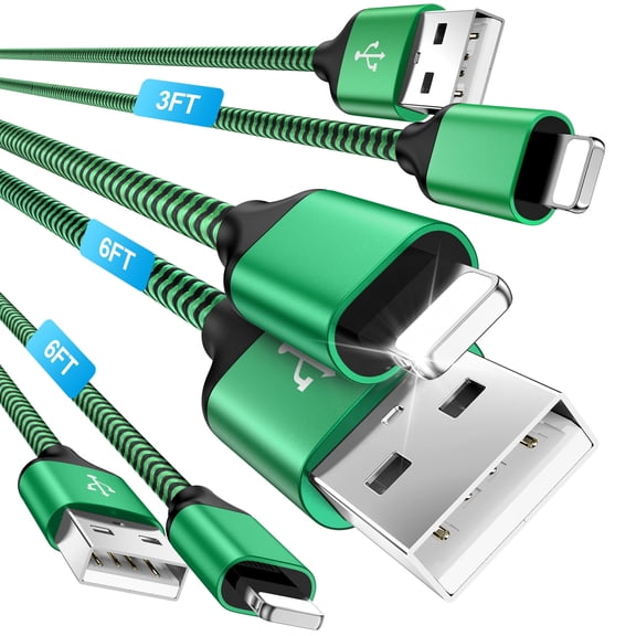 Compatible for iPhone Charger Cable, 3 Pack 3/6/6FT USB Charger Cord Fast Charging, Heavy Duty High Speed Data Sync Nylon Braided Charging Cable Compatible for iPhone, Green
