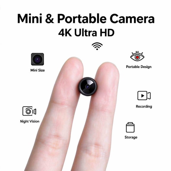 Mini Portable Camera, 4K Ultra HD Small Compact Camera with Night Vision, Wireless WiFi Remote View, Continuous Video Recording, Local Storage, Lightweight Tiny Body, Indoor & Outdoor Camera for Home