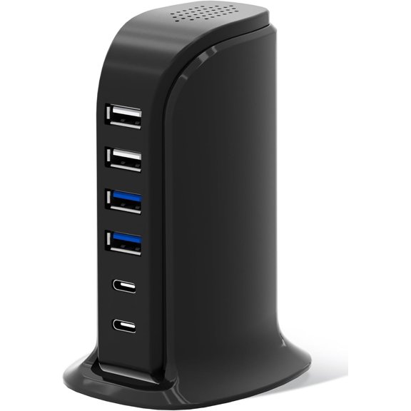 USB Charger, Charging Station for Multiple Devices 45W, Fast Charging Blocks with Dual Type C Ports, 4 USB Charging Hub Organizer Multiport for iPhone, Ipad, Smartphones, Travel Accessories