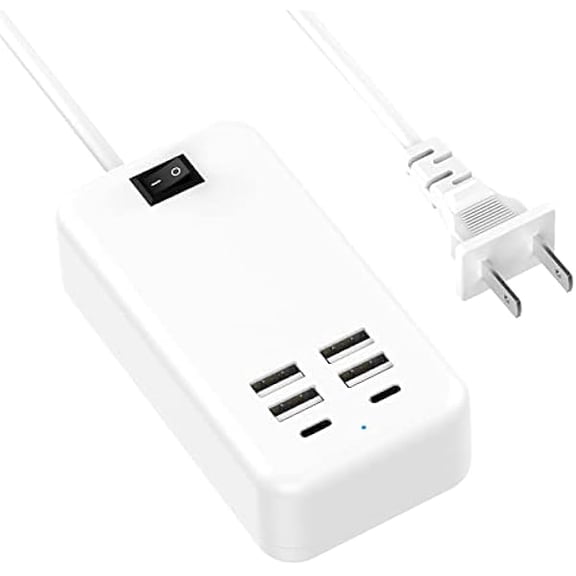 USB Charger, Flymic 6 Port USB Charger Station for Multiple Devices USB Power Strip USB C Charger Block USB Charging Hub for iPhone 14/13 Pro Max/13 Pro/13,iPad Pro,Switch, Galaxy S21 (White)