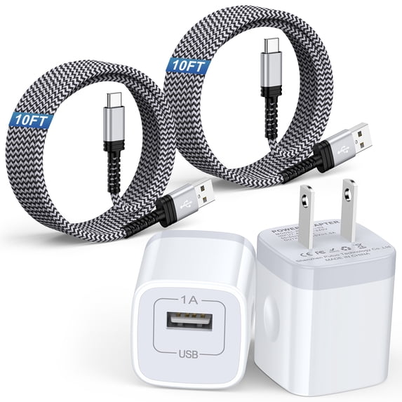 USB Charging Block, 2 Pack USB Wall Charger with 10FT Type C Charging Cable USB C Cable Phone Cables, Charger Block Phone Charger Android Charger, Fast Charging Type C Power Adapter USB Brick, White