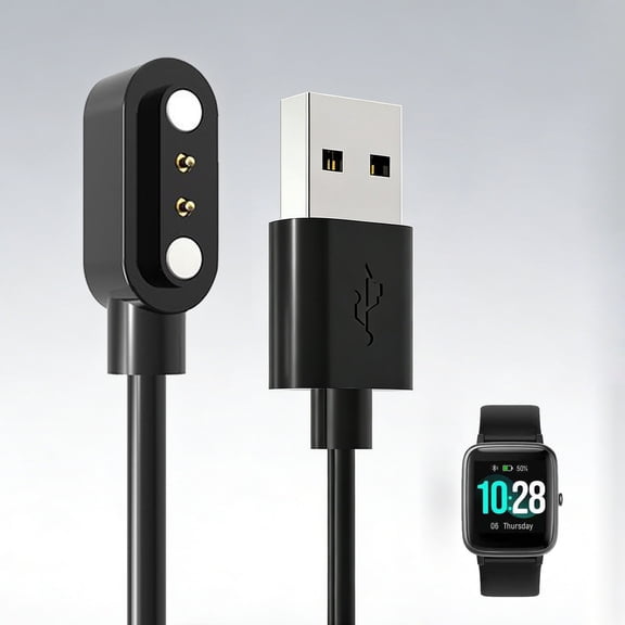 USB Charging Cable for Smartwatch, 2-Pin Connector, Replacement Charger Compatible with VeryFit/VeryFitPro IDW Series ID208 GTX20