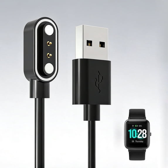 USB Charging Cable for Smartwatch, 2-Pin Connector, Replacement Charger Compatible with VeryFit/VeryFitPro IDW Series ID208 GTX20