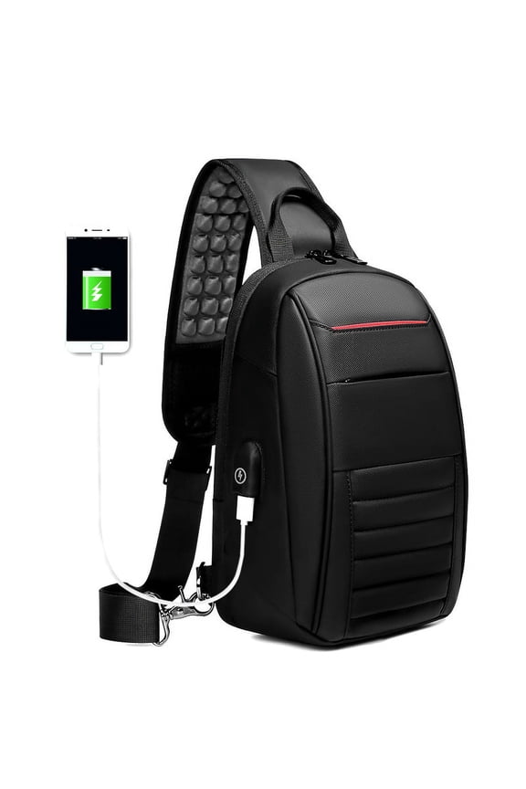 USB Charging Design Chest Bag Waterproof Messenger Bag,Black