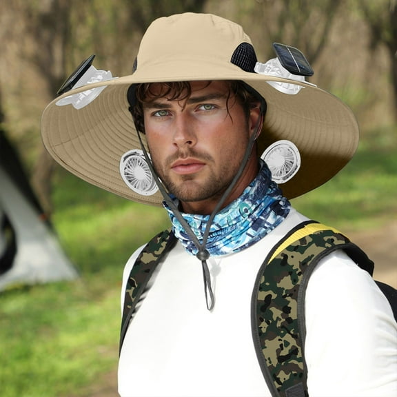 USB Charging Detachable Solar Charging Fan Embedded Large Brimmed Hat Summer Outdoor Sun Hat Men's Hiking And Fishing Hat (three Fan Version) Drovers Hat Drop Visor International Summer Fedora Worn