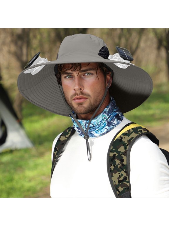 USB Charging Detachable Solar Charging Fan Embedded Large Brimmed Hat Summer Outdoor Sun Hat Men's Hiking And Fishing Hat (three Fan Version) Visor Hats Mens Outdoor Hats Cord for Hat Men Hats Summer