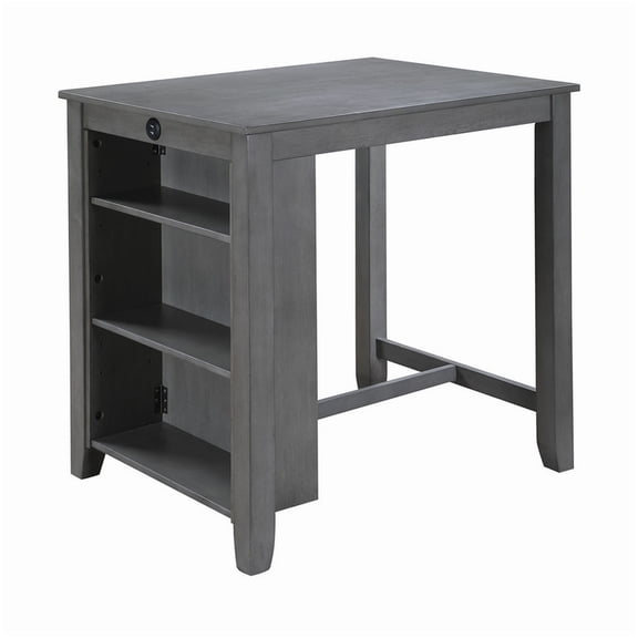 USB Charging Dining Table, 36 Inch Counter Height Small Table with Shelf, Gray Modern Solid Wood Table