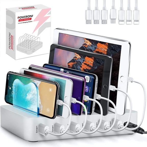 USB Charging Dock - 6-Port Universal Charging Station for Multiple Devices - Multi Device Charger Station - Compatible with Apple, iPad, iPhone, and Android Cell Phones and Tablets