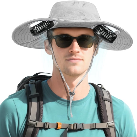 USB Charging Fan Hat,2-in-1 Hands-free Hat Fan with Detachable Neck, UPF 50+ Wide Brim Sun Hat,2600mAh Rechargeable Fishing Essentials for Camping Travel Delivery Outdoor-Black