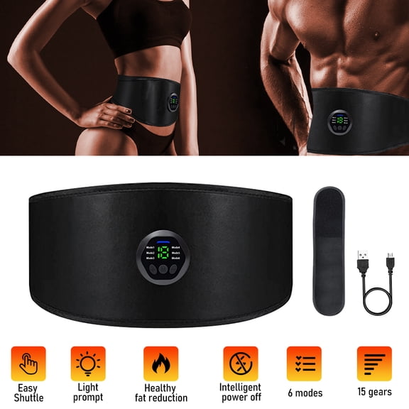 USB Charging Fitness Waist Belt Abdominal Exercise Waist trimmer Smart Fitness Euipment Plus Size for men and woman,15 Gear Belt Charging Model&Extension Strip,Black