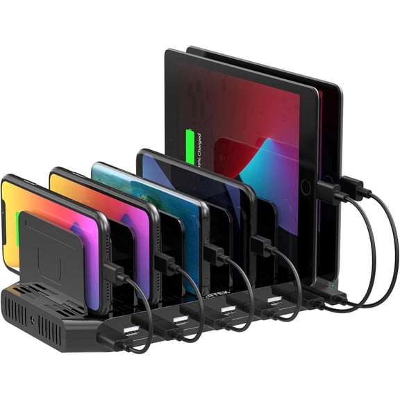 Bravoul Multi Device Charger Organizer Usb 10-Ports Docking Station for Ipad & Iphone, Black