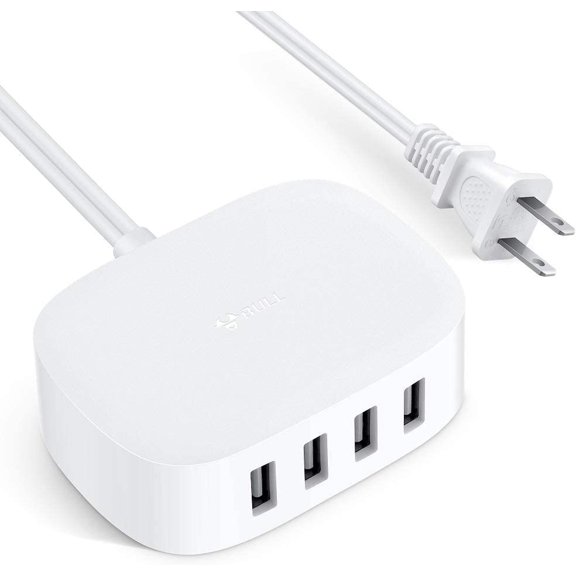 USB Charging Station 4 Port - Charger Block Multiple, Wall Cable White 6ft Hub for Multiple Devices (ULlisted)