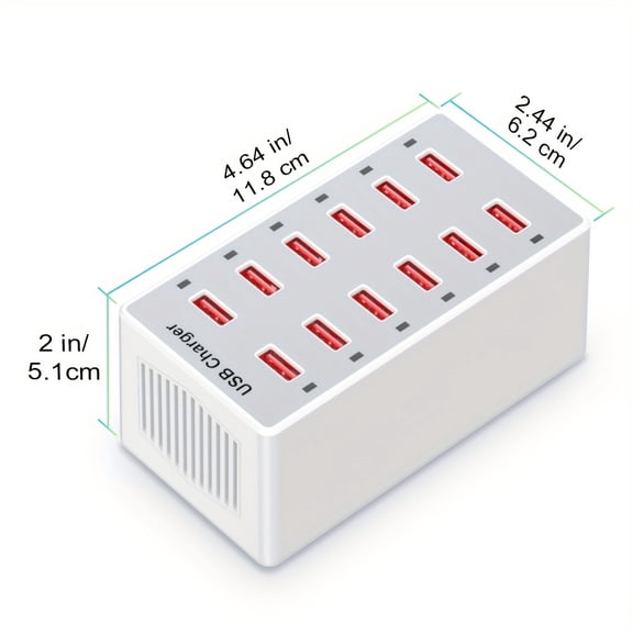 USB Charging Station, 60W/12A Multiple Devices USB Wall Charger Power Hub Strip, Smart Charging Dock Block for Phones, iPad, iPod and Laptops