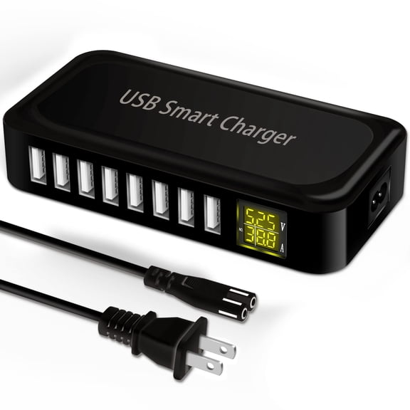 USB Charging Station,8-Port 60W/12A USB Charger Station, Multi Ports USB-A Charging Hub with LED Display, Compact Desktop Charger for Multiple Devices, iPhone iPad Samsung Android and Tablet