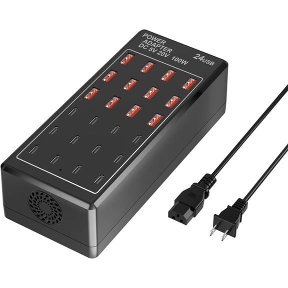 USB Charging Station Block, USB C Charger Station 24-Port 100W(20A), USB A Charger Block, Fast Charger Desktop Station, Multi-Function Smart Charger for Apple iPhone iPad Samsung Laptop Pixel