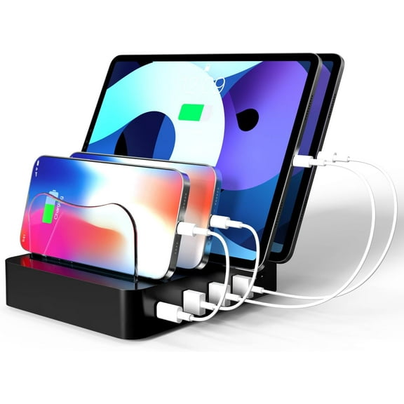 USB Charging Station - Charging Dock - 4-Port - Fast Charging Station for Multiple Devices - Docking Station - Smart Charging Station Dock - Multi Charging Station for Cell Phones Tablets