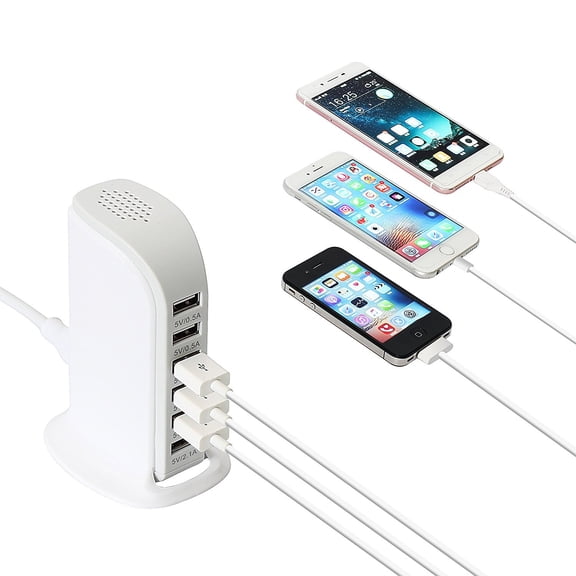 USB Charging Station Hub, Portable Smart 6A 30W 6 Port USB Wall Charger, Desktop Charging Multi Ports Rapid Adapter for Cellphones iPad iMac MacBook Camera PC & Laptop (White)