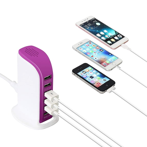 USB Charging Station Hub, Portable Smart 6A 30W 6 Port USB Wall Charger, Desktop Charging Multi Ports Rapid Adapter for Cellphones iPad iMac MacBook Camera PC & Laptop (Pink)