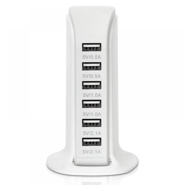 USB Charging Station for Multiple Devices 30W,Wall Charger Block 6 USB  Ports(Shared 5A),USB Charging Hub Smart IC,Usb Charger Tower with Type-C 3A  for