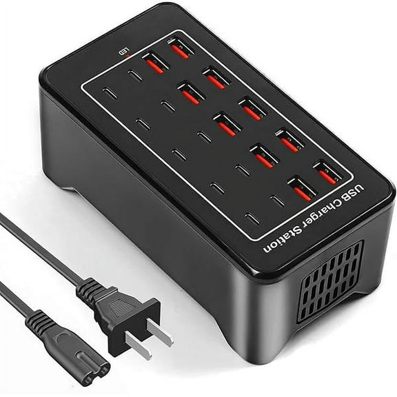 USB Charging Station, USB C Charger Block, 100W(20A) 20 Port Multiport USB Hub Desktop Fast Wall Charger 10 Port USB C and USB Charging Compatible for Apple iPhone, iPad, Tablets, Samsung Galaxy