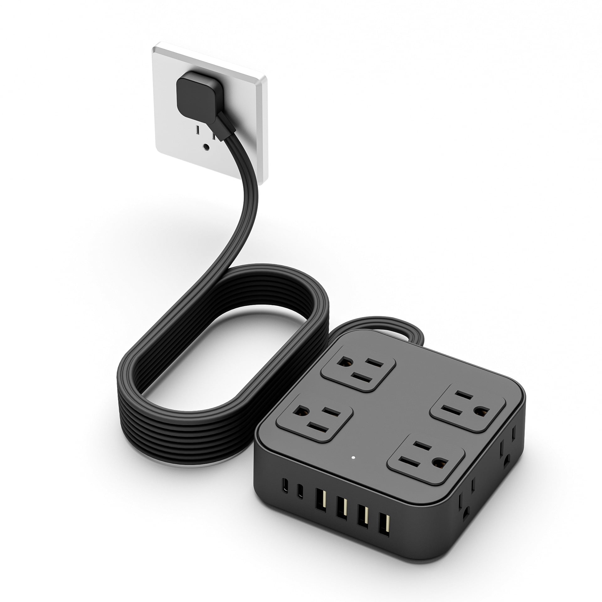 USB Charging Strip - 8 AC Outlets Extender 6 Fast-Charging USB Ports Heavy-Duty US Standard Socket with Extension Cable Multi-Device Charger Station for Office Home Travel（Black）