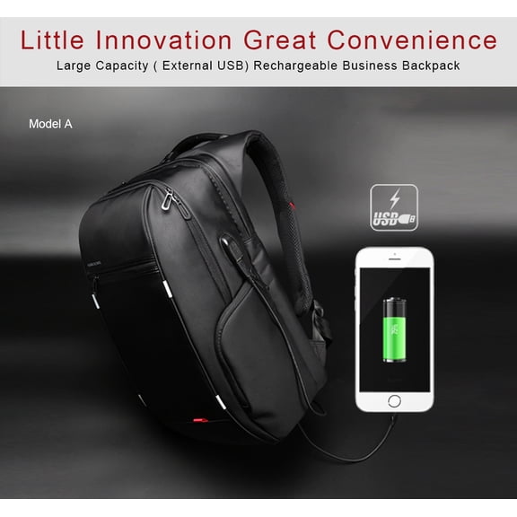 USB Charging Waterproof Large Capacity Business Backpack,Black Type A 15inch