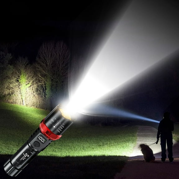 USB Charging White Digital Display Strong Light Flashlight With Retractable Mini Long Beam Light Suitable For Outdoor Camping