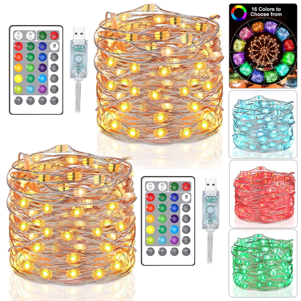 USB Christmas Lights, 66Ft 200 LED Upgraded Larger RGB Bulb Brighter