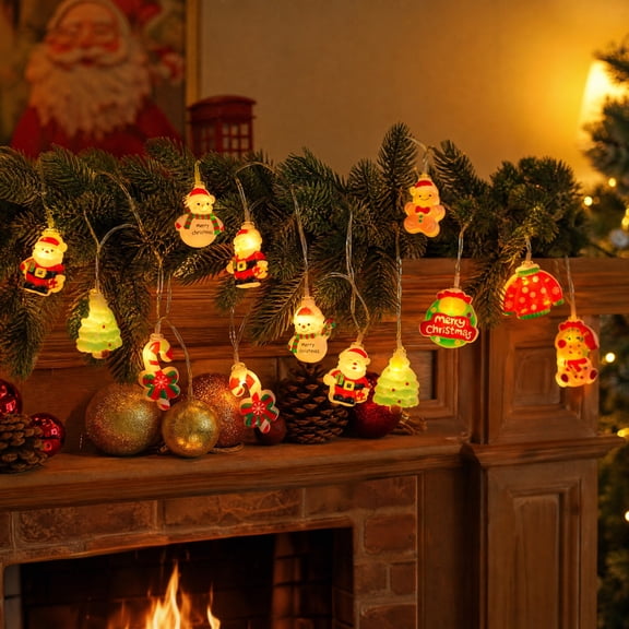 USB Christmas String Lights, 20LED Santa Snowman Xmas Tree Candy Ornament Lights Holiday Decor, 3-Meter Festive Garland with USB Power