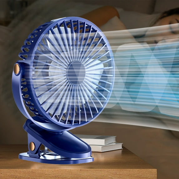 USB Clip-On Desktop Fan with 5-Speed Brushless Motor and 3D Noise Reduction, Rechargeable Mini Fan for Bedroom Office Student Dorm, Quiet Personal Cooling Fan