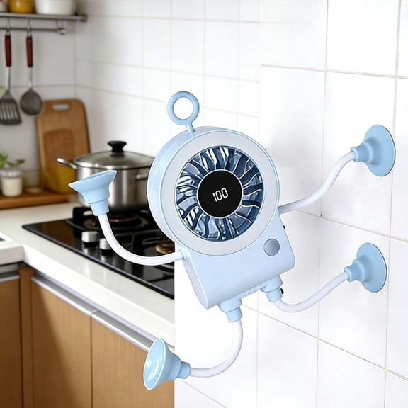 USB Clip-On Fan with Strong Suction Cups for Kitchen or Office Desk, 5-Speed Digital Display and Flexible Hose