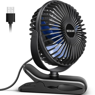 USB Clip on Fan, Portable Small Fan with Cord Powered, 3 Speeds Strong Airflow, with Sturdy Clamp, Quiet Personal Desk Fan