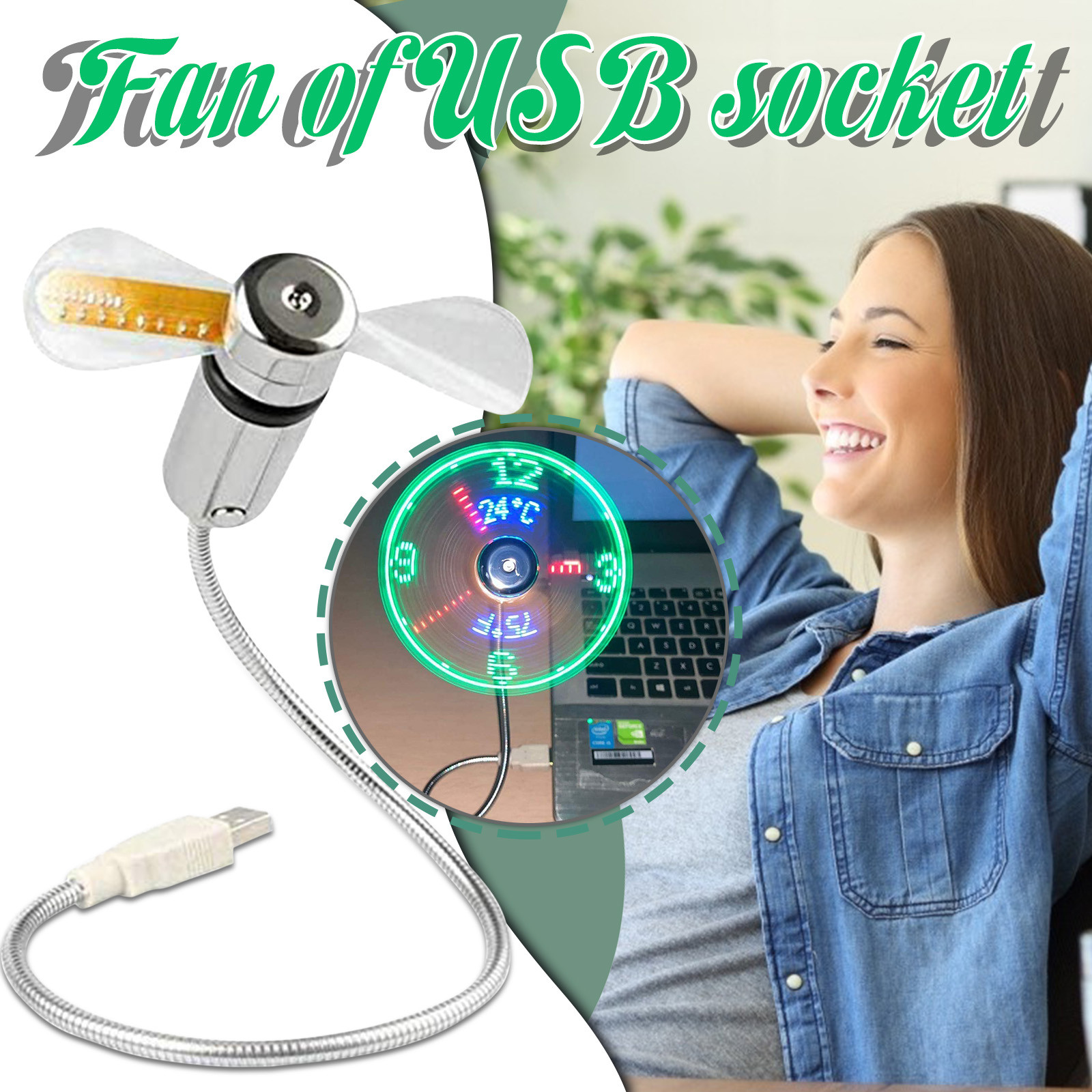 USB Clock Fan With Real Time Clock And Temperature Display Function 